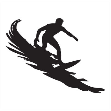 recommend clip art: Vector illustration black silhouette of a surfer surfing silhouette white background
                    