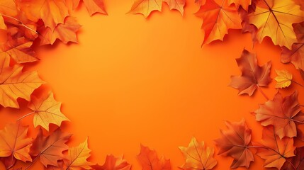 Fototapeta premium Autumn banner with orange leaves