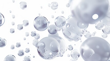 white metallic spheres falling - flying - floating on white background