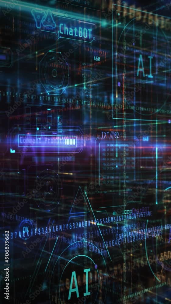 Poster background with deep 3d digital space of ai.
