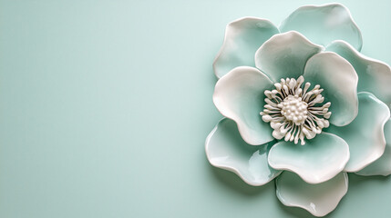 ceramics flower, leaf, decor, glaze, web banner in mint colors