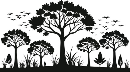 set of trees silhouettes