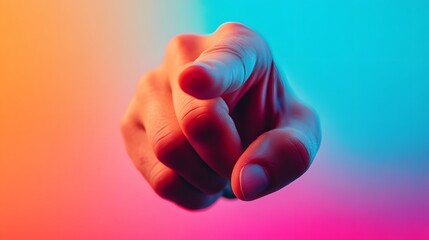 Pointing Finger: A hand pointing directly at the viewer with a gradient background.
