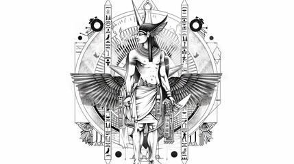 tattoo art line, illustrated in illustrator, perfect generation without design errors, pure white and clean background, A geometric and realistic style tattoo, featuring a combination of mythological.