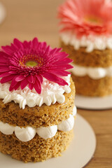 cake with cream and flowers