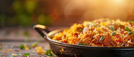 Biryani Explosion A vibrant dish of biryani with aromatic spices