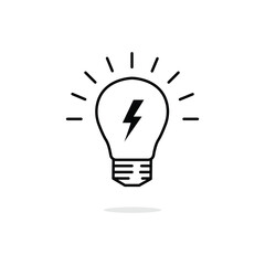 lightning in light bulb thin line icon. lineart flat stroke invention logotype graphic art design isolated on white background. concept of simple sign or label for