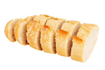 sliced ​​slices baguette bread on empty blank background.