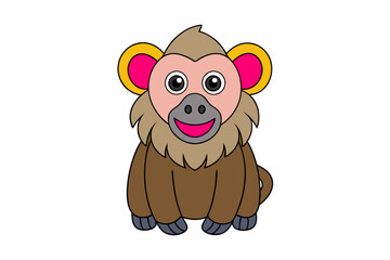 Baboon Vector Illustration Linocut, Kawaii, Cartoon, Clipart, Line Art Design. Vibrant baboon vector art featuring linocut, kawaii, and cartoon styles. Ideal for digital products, posters.