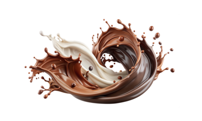 Milk and chocolate splashes. Liquid texture.