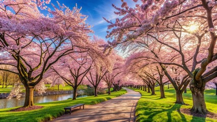 Blossoming Cherry Trees in Historic Park
