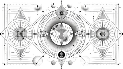 Obraz premium tattoo art line, illustrated in illustrator, perfect generation without design errors, pure white and clean background, A geometric and realistic style tattoo, featuring a combination of mythological.