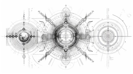 tattoo art line, illustrated in illustrator, perfect generation without design errors, pure white and clean background, A geometric and realistic style tattoo, featuring a combination of mythological