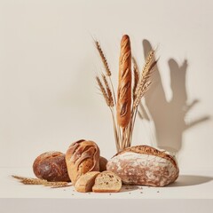 Medium shot of a A realistic photo of breads and wheat. 