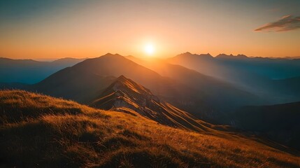 Majestic Mountain Landscape at Sunset Serene Outdoor Scenic Vista with Dramatic Skies