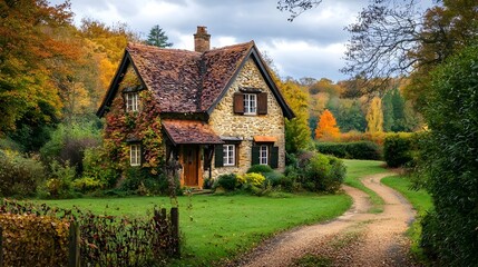 Obraz premium Picturesque Countryside Cottage with Charming Rural Landscape