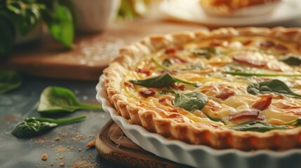 Quiche Explosion A savory quiche filled with rich ingredients like spinach