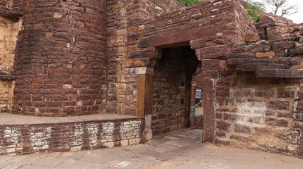 India, Madhya Pradesh, Shivpuri, The Huge Entrance Gate Built by Red Stones of Narwar Fort, The Ancient 10th Century Fort.
