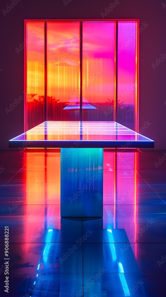Poster futuristic holographic table for innovative product showcase in high tech lab setting