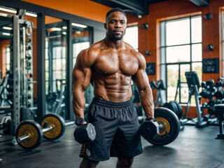 Naklejka premium bodybuilder training with dumbbell