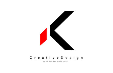 Minimalist Letter K logo Design with sleek modern look and black red color theme.