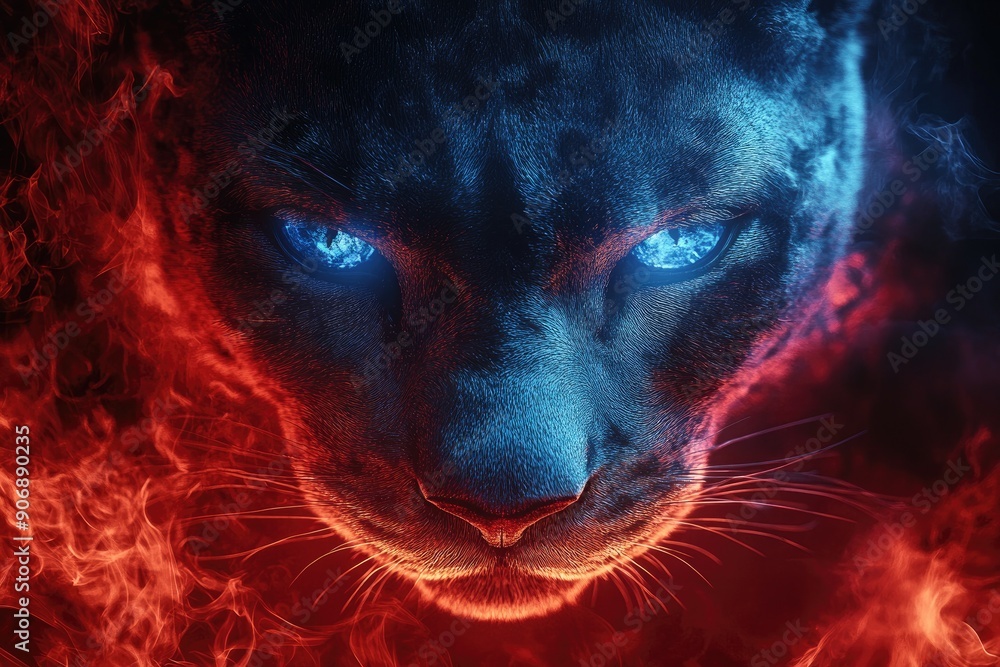 Sticker A Tiger's Face Divided by Fire and Ice