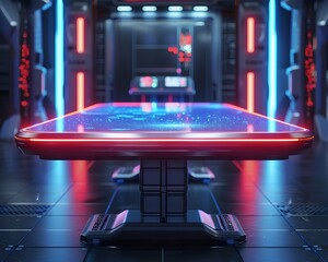 Futuristic Holographic Table in High Tech Lab Ready for Innovative Product Display