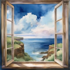 Seaside Cliff Through Window