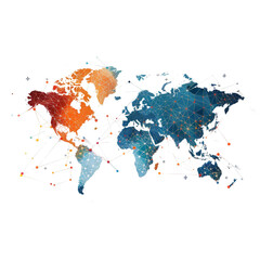 Fototapeta premium Colorful world map with network connections, digital illustration representing global communication and technology.