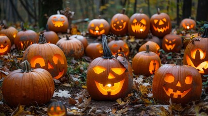 Illuminated Pumpkins on Halloween Night