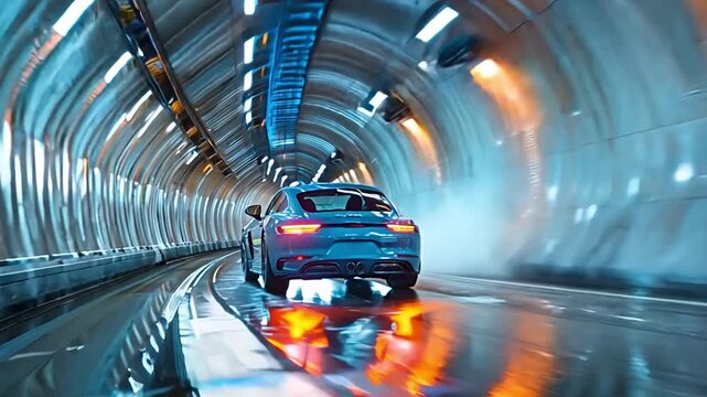 autonomous vehicle in a rail-light tunnel