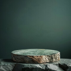 Circular Stone Platform on a Rocky Surface Against a Green Wall