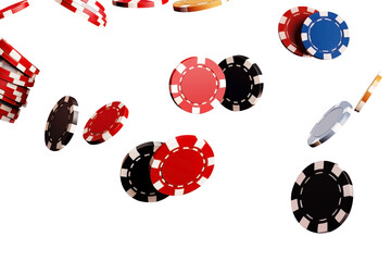 Set of falling Casino chips PNG Gambling Poker chips isolated on white and transparent background - Casino Roulette Blackjack game Gambling Concept