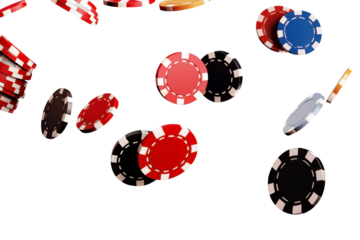 Set of falling Casino chips PNG Gambling Poker chips isolated on white and transparent background - Casino Roulette Blackjack game Gambling Concept