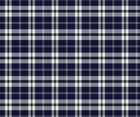 Plaid pattern, blue, white, black, seamless for textiles and design clothing, skirts, pants, aprons, tablecloths, blankets or decorative fabrics. Vector illustration.