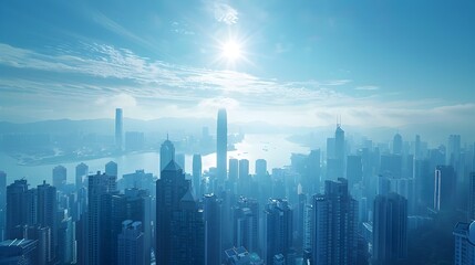 Futuristic Cityscape with Sleek Skyscrapers and Automated Transportation Systems