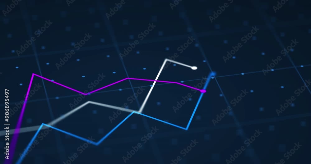 Poster hologram, graph lines and increase on dark background for finance, stock trading and cryptocurrency.