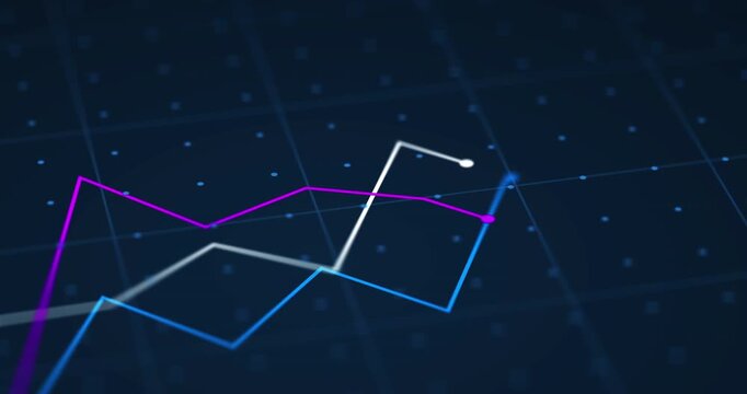Hologram, graph lines and increase on dark background for finance, stock trading and cryptocurrency. Inflation, digital overlay and chart, statistics and data for internet, fintech and profit growth