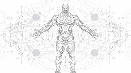 Tattoo art line, illustrated in Illustrator, perfect generation without design errors, pure white and clean background. A geometric and realistic style tattoo, featuring a combination of mythological