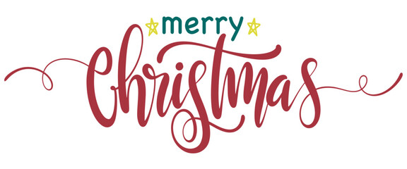 Merry christmas hand lettering calligraphy isolated on white background. Vector holiday illustration element. Merry Christmas script calligraphy