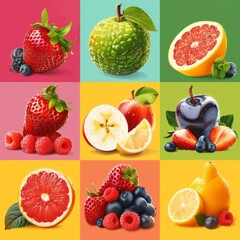 Fresh and Ripe Colorful Fruits as a Background for Nutritious Healthy Foods Rich in Vital Vitamins