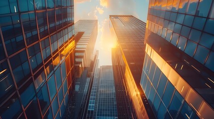 Majestic Skyscrapers Basking in the Morning Light of a Vibrant City Skyline