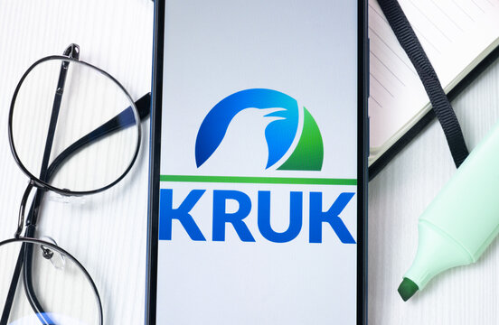 New York, USA - 1 August 2024: KRUK Spolka Akcyjna Logo on Phone Screen, Company Icon on Display