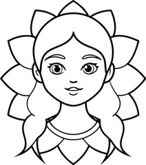 Cute Girl Face Coloring Page Minimal Line Art with Geometric Mandala Design