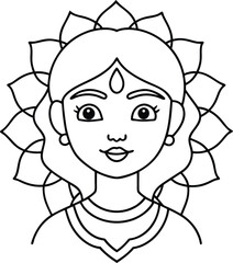 Cute Girl Face Coloring Page Minimal Line Art with Geometric Mandala Design
