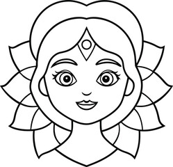 Girl Head Coloring Page for Kids Simple Art with Geometric Flower Mandala Pattern
