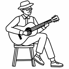 A musician playing guitar sitting on a chair vector