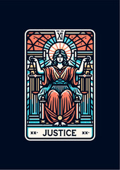 The Justice: Tarot Card Featuring Lady Justice with Scales and Sword, Symbolizing Fairness, Truth, and Balance