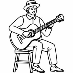 A musician playing guitar sitting on a chair vector