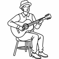 A musician playing guitar sitting on a chair vector